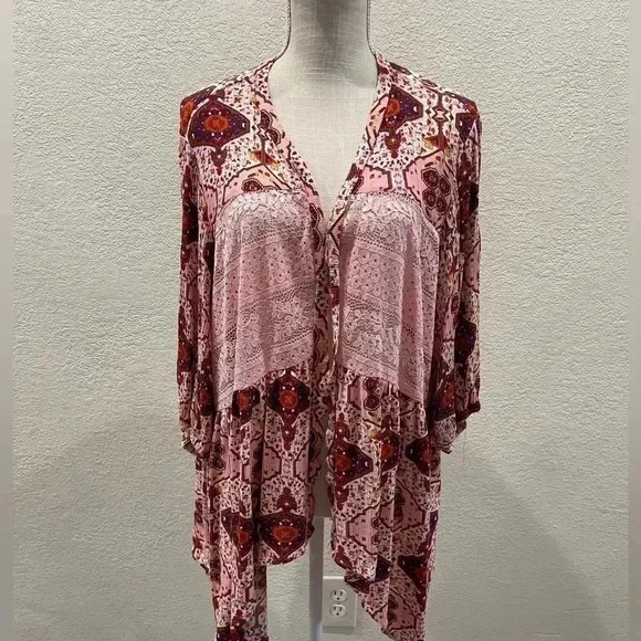 HOTOUCH Cardigan Kimono Open Front 3/4 Sleeve Pink Floral Lace Women’s size XXL - Picture 11 of 12